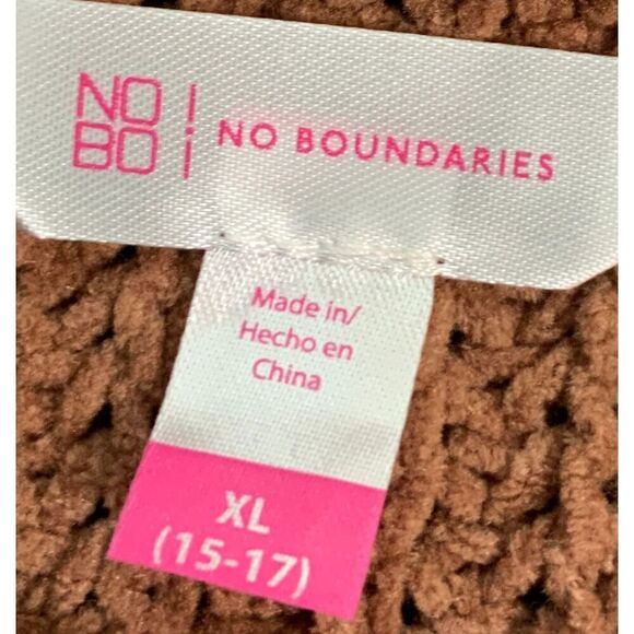 No Boundaries Brown Fringe Knit Crew Neck Long Sleeve Academia Sweater Size XL - Picture 12 of 14